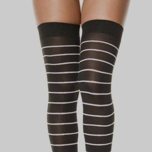 Music Legs 4724 Opaque Fine Striped Thigh High Stockings